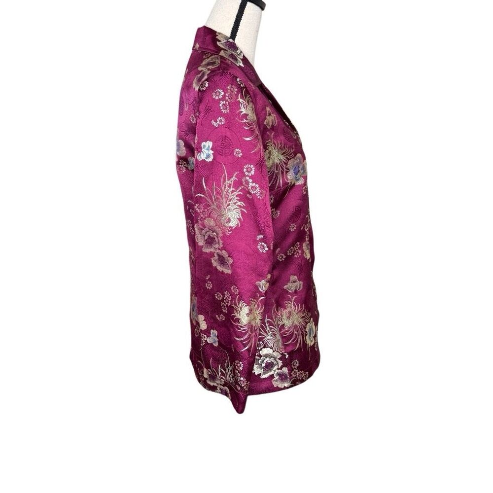 Chico's Magenta Floral Satin Blazer - Picture 4 of 12